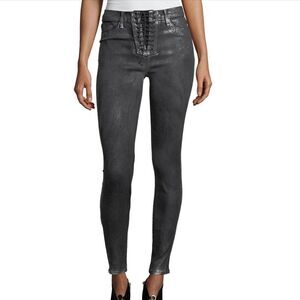 Hudson High Rise Jeans Black Bullock Coated Lace Up Skinny Jeans Size 25
